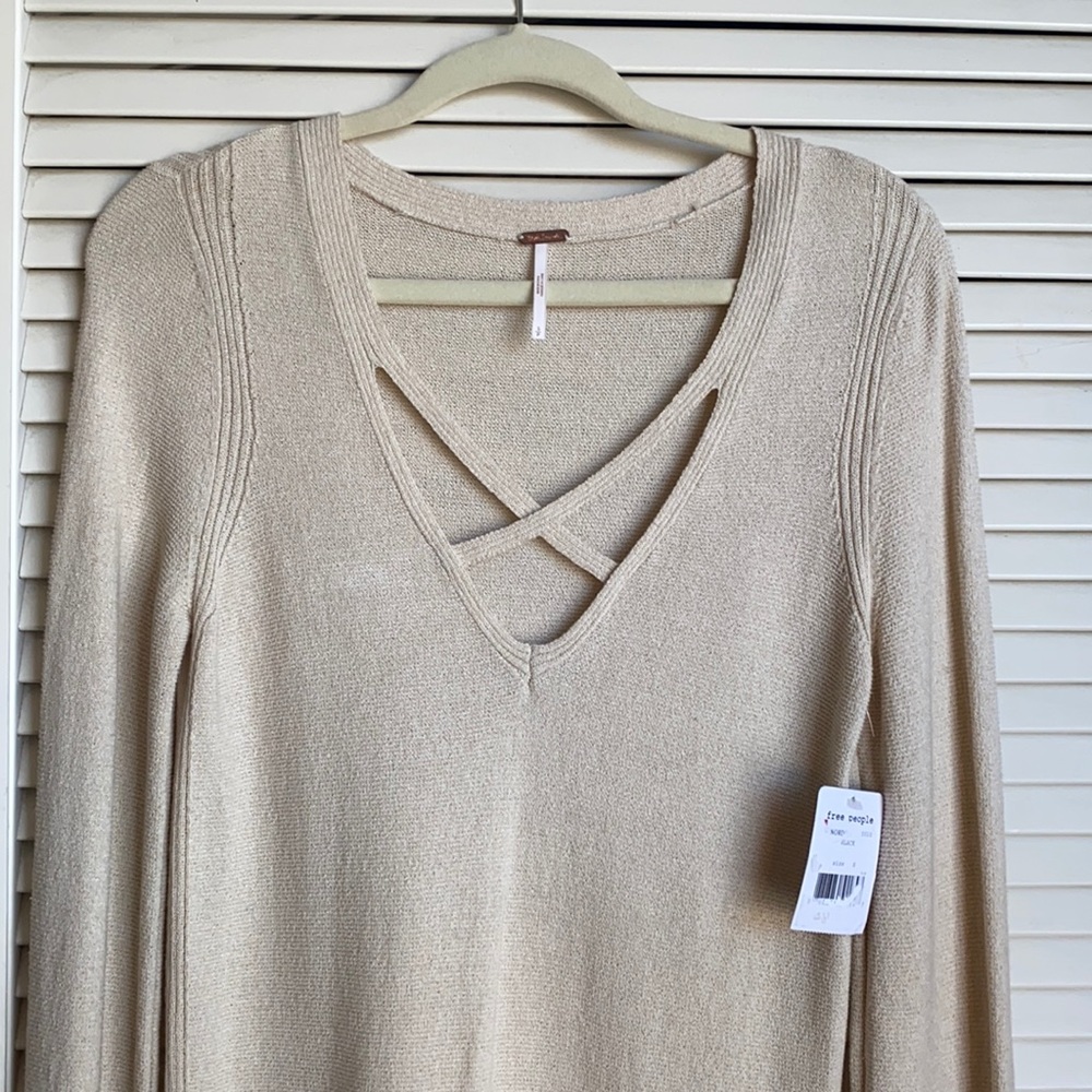 FREE PEOPLE Criss Cross Tunic Sweater ivory